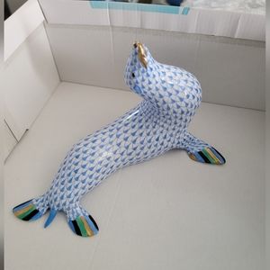 Herend Porcelain Sea Lion / Seal Blue Fishnet